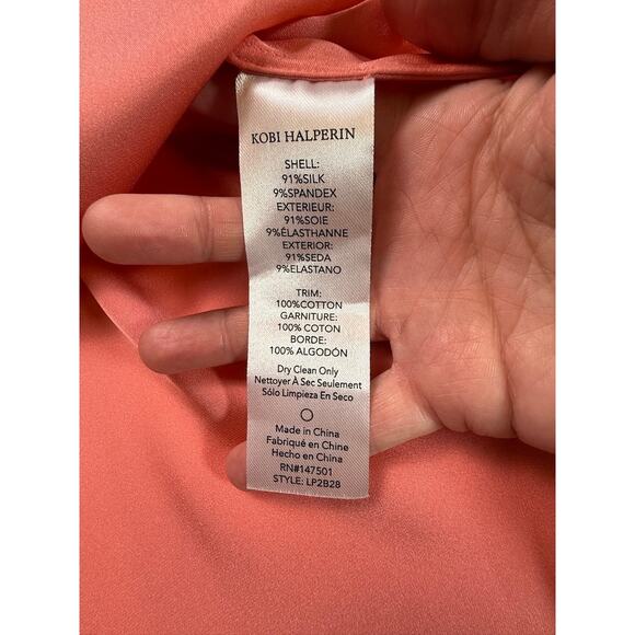 Kobi Halperin Daphne Embroidered Mesh-Sleeve Silk Blouse in Sherbet Pink Size S - Picture 6 of 16